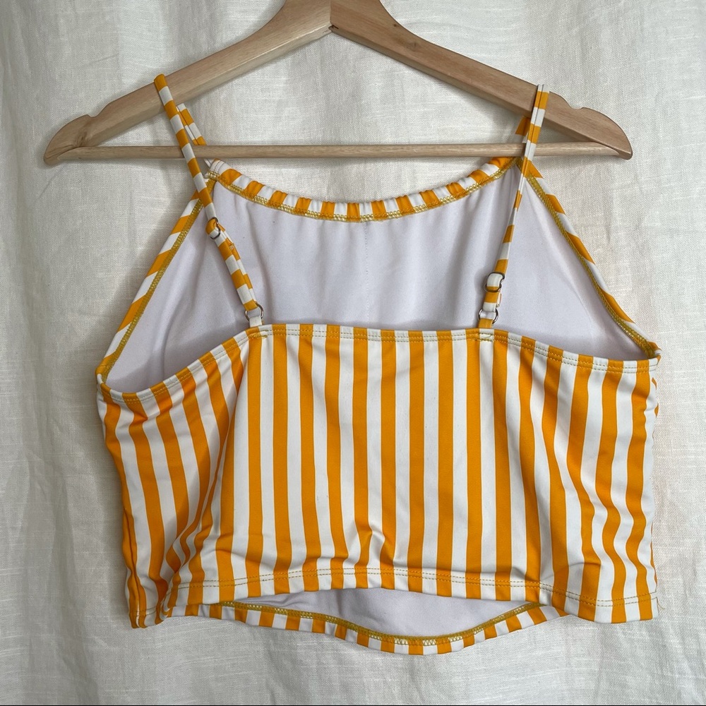 Janela Bay High Neck Tankini Top Vertical Stripe Yellow White Swim - Picture 2 of 9
